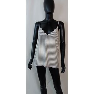 Socialite Womens Medium Pinstripe Scallop Neck Spaghetti Strap Cami Blouse Top